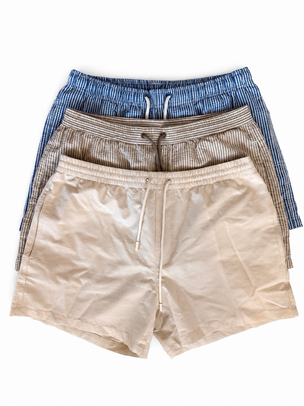 Zara Men Set of 3 Swim Board Shorts Set – Blue, Beige, Tan